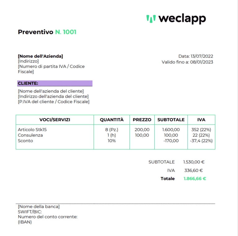 Modello preventivo weclapp