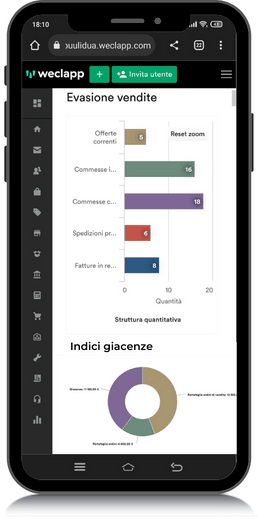 Dashboard del gestionale magazzino da mobile